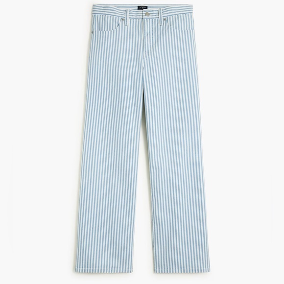 J.CREW Blue White Striped wide-leg cropped Jeans Size 31 - Picture 4 of 4